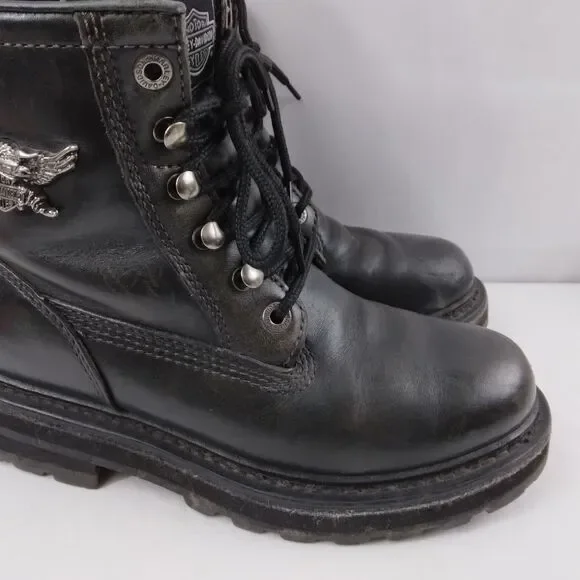HARLEY-DAVIDSON Lace Up Chukka Boots Black Metal Emblem Grunge Rock Women's 7.5 - Picture 3 of 16